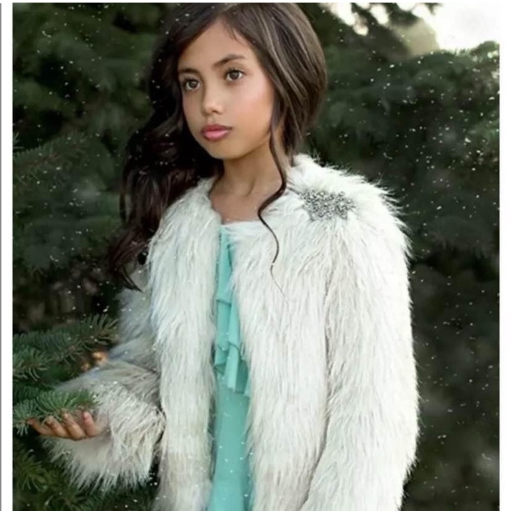 Joyfolie Faux Fur Jacket with Embellished Shoulders - Picture 11 of 12
